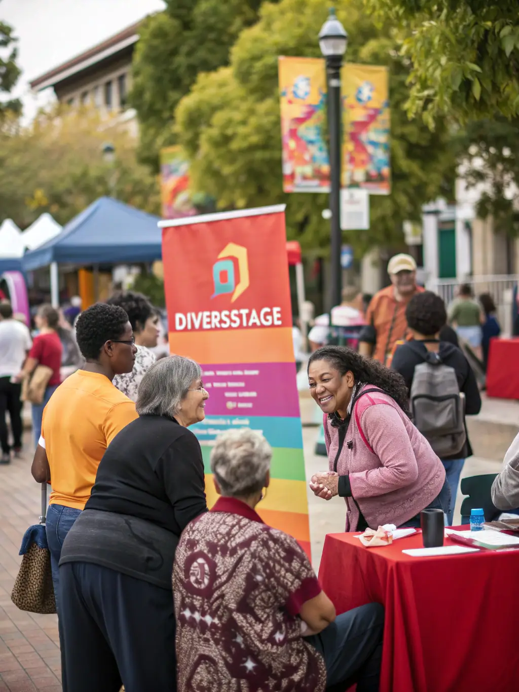A photograph of a community outreach event organized by BANANAS RECORDS, showing volunteers engaging with local residents and promoting the importance of music and arts in the community.