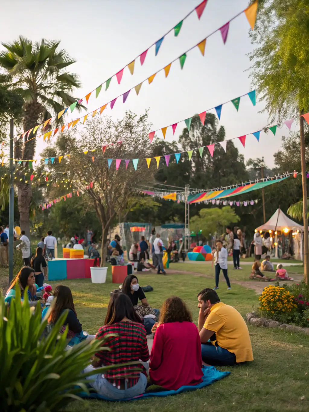 A vibrant community event organized by BANANAS RECORDS, with people of all ages and backgrounds enjoying music and connecting with each other.